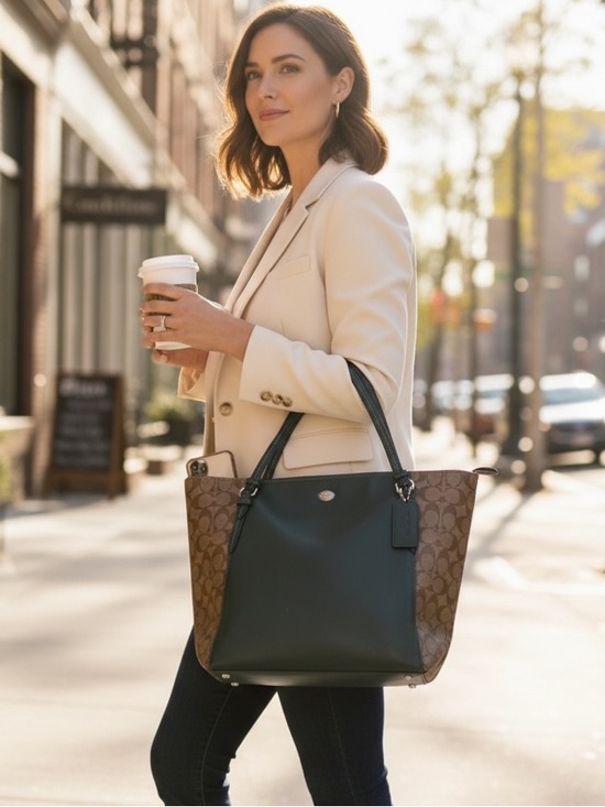 Coach Handbags - Coach Peyton Coated Canvas Saffiano Tote in Racing Green